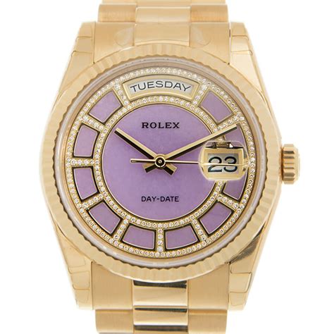 rolex day date purple dial aftermarket|Rolex watch with purple face.